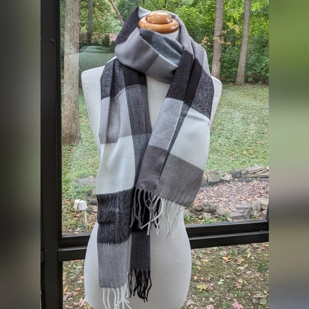 Black Gray Plaid Cashmere‎ Scarf